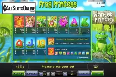 Paytable 1. Frog Princess from iGaming2go