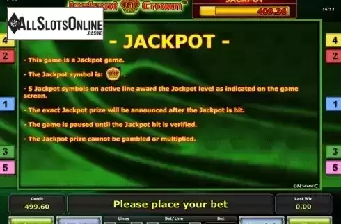Paytable 2. Jackpot Crown from Greentube