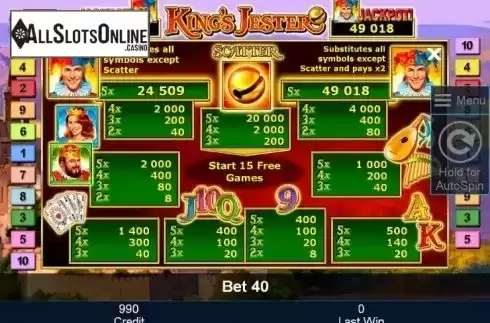 Paytable 1. King´s Jester from Greentube