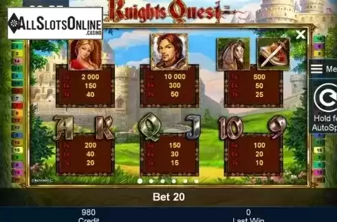 Paytable 1. Knights Quest from Greentube