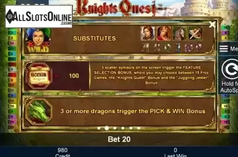 Paytable 2. Knights Quest from Greentube