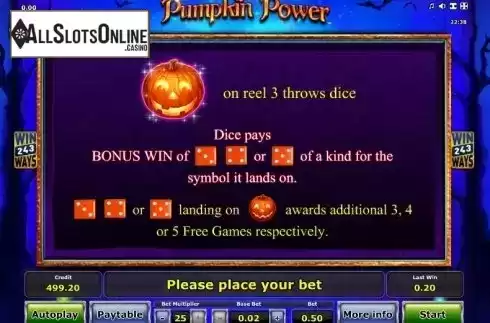 Paytable 2. Pumpkin Power from Greentube