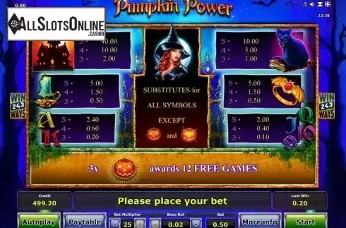 Paytable 1. Pumpkin Power from Greentube