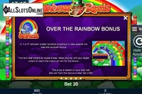 Paytable 2. Rainbow Reels from Greentube