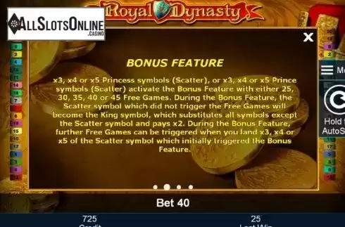 Paytable 2. Royal Dynasty from Greentube