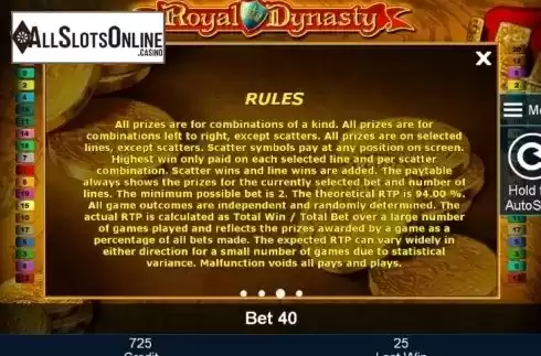 Paytable 3. Royal Dynasty from Greentube