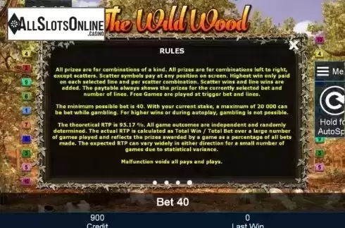 Paytable 4. The Wild Wood™ from Greentube