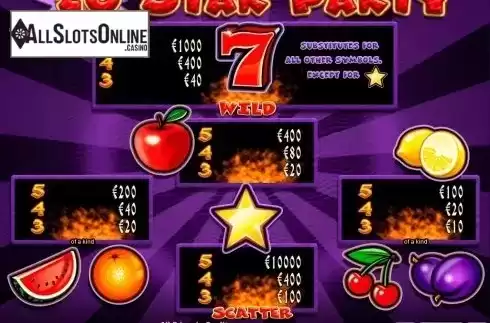 Paytable 2. 20 Star Party from Casino Technology