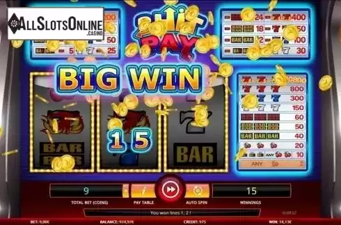 Big Win screen. 3 Hit Pay (New) from iSoftBet