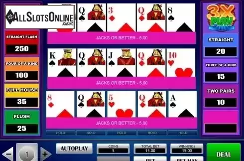 Game Screen. 3x Play Poker from iSoftBet