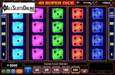 Reel Screen. 40 Super Dice from EGT