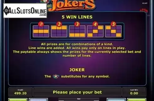 Paytable 2. 5 Line Jokers from Greentube