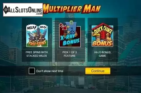 Intro screen. Multiplier Man from Revolver Gaming