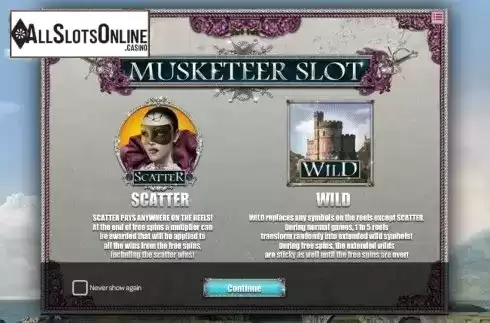 Game features. Musketeer Slot from iSoftBet