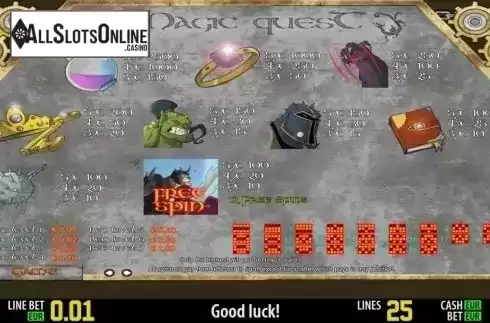 Paytable 1. Magic Quest HD from World Match