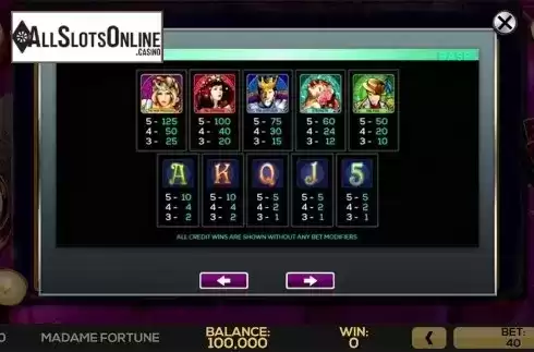Paytable . Madame Fortune from High 5 Games