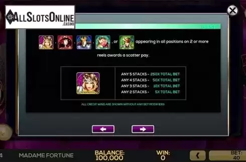 Paytable 2. Madame Fortune from High 5 Games
