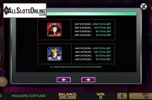 Paytable 3. Madame Fortune from High 5 Games