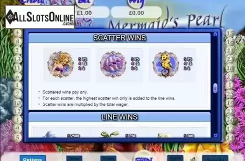Scatter Wins. Mermaid's Pearl (Eyecon) from Eyecon