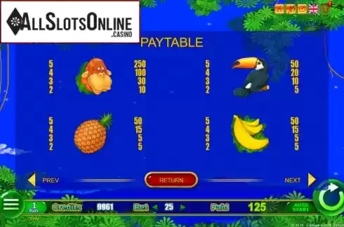 Paytable 1. Monkey Jackpot from Belatra Games