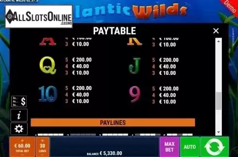 Paytable 2. Atlantic Wilds from Gamomat