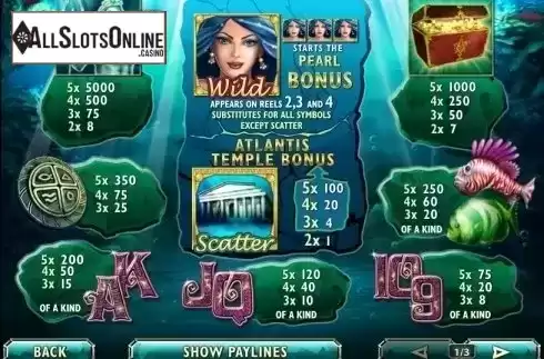 Paytable 1. Atlantis Queen from Playtech