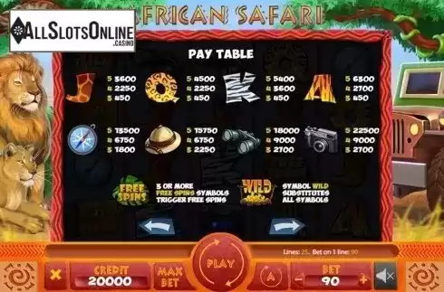 Paytable . African Safari (X Card) from X Card