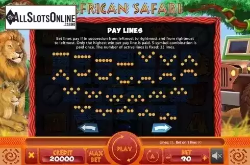 Paytable 3. African Safari (X Card) from X Card