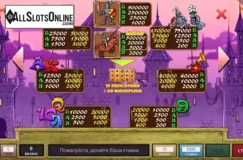 Paytable. Age of Knights from InBet Games