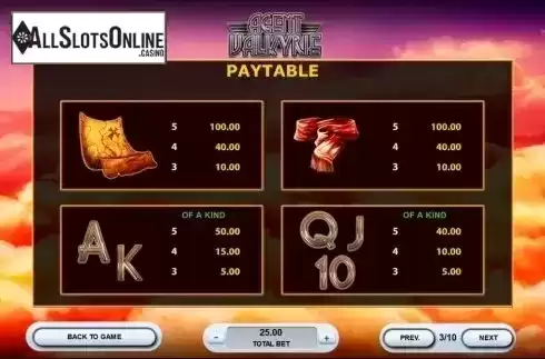 Paytable 3. Agent Valkyrie from 2by2 Gaming