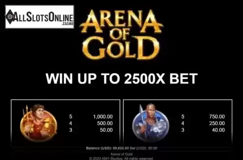 Paytable 1. Arena of Gold from All41 Studios