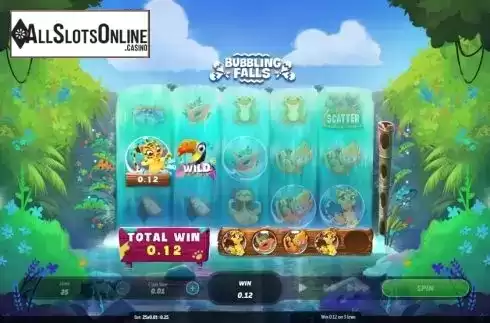 Win screen. Bubbling Falls from Roxor Gaming