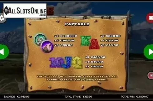 Paytable 2. Buffalo Charge from CORE Gaming