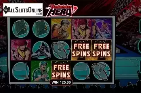 Free spins win screen. Badminton Hero from Microgaming