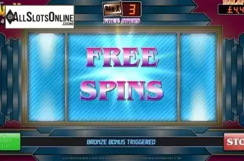 Free Spins screen. Bar X Colossal from Slingo Originals