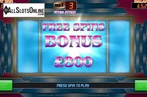 Free spins bonus screen. Bar X Colossal from Slingo Originals