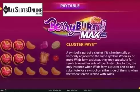 Paytable 1. Berryburst Max from NetEnt