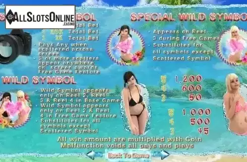 Paytable 1. Bikini Chaser from SimplePlay