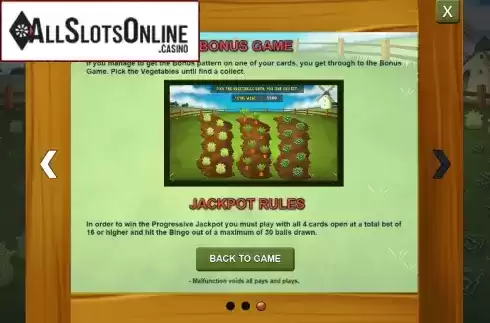 Jackpot Rules Screen. Bingo Hortinha from Caleta Gaming