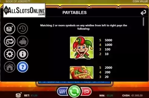 Paytable 1. Book Of Jokers from Games Inc