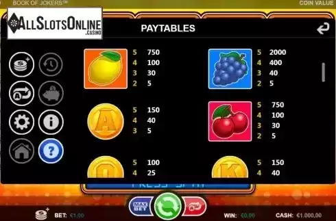 Paytable 2. Book Of Jokers from Games Inc