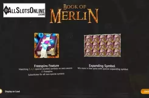 Start Screen. Book Of Merlin from 1X2gaming
