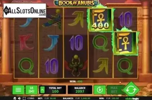Win Screen. Book of Anubis from StakeLogic