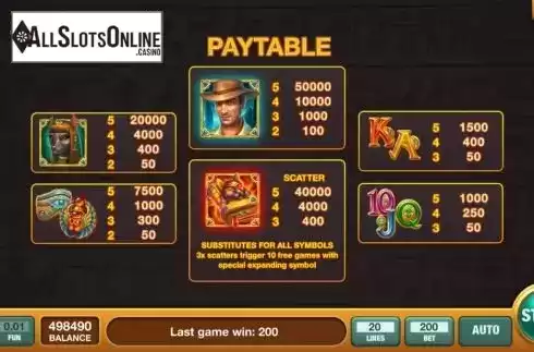 Paytable screen