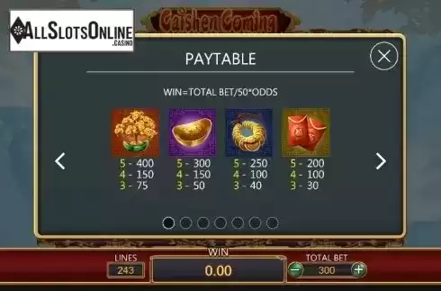 Paytable 1. Caishen Coming from Dragoon Soft
