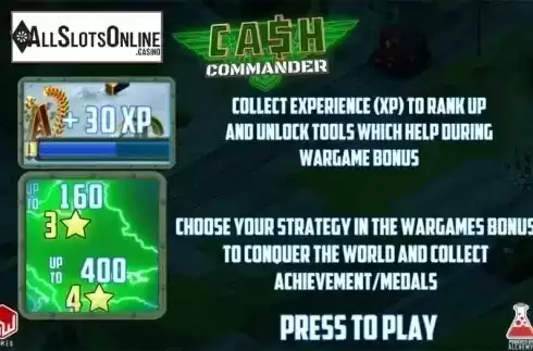Intro Game screen. Cash Commander from Games Warehouse