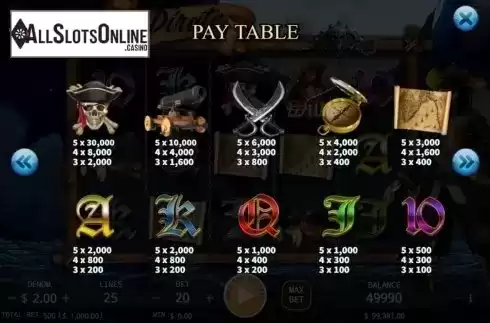 Paytable. Captain Pirate from KA Gaming