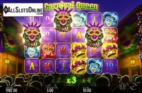 Base Scatter Win screen. Carnival Queen from Thunderkick