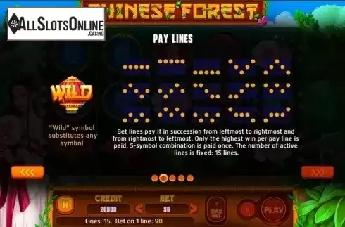 Paytable 2. Chinese Forest from X Line