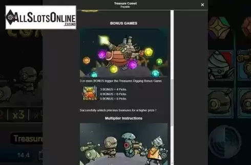 Bonus game screen. Comet Treasure from Manna Play